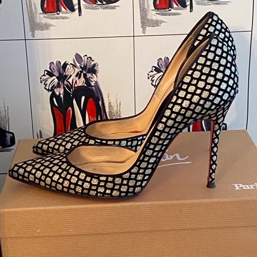 Christian Louboutin Iriza Glitter Velvet Net Pumps - Picture 7 of 10